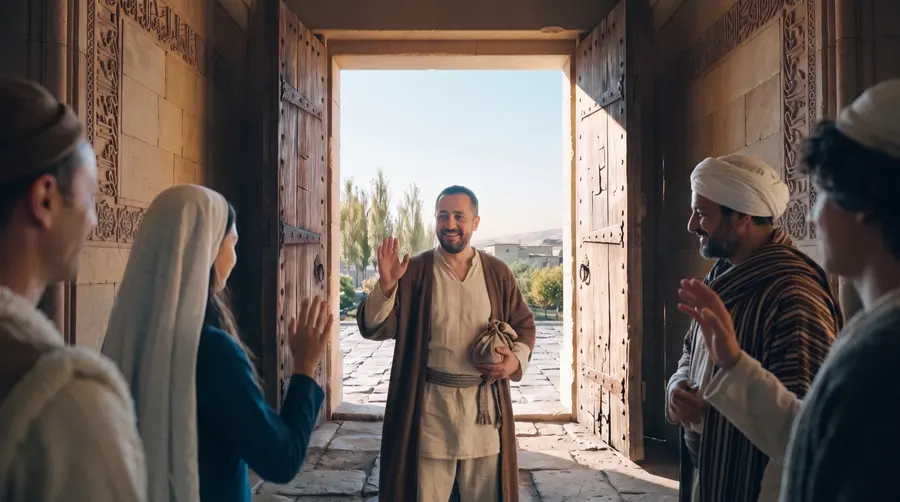 A healed patient says farewell at the door