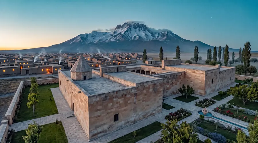 The hospital and medical school from the air, Mount Erciyes behind